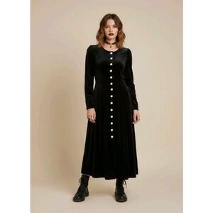 Vtg Basset Gefuhl Fur Stil Velvet Prairie Dress Black Vamp Romantic Sz 10